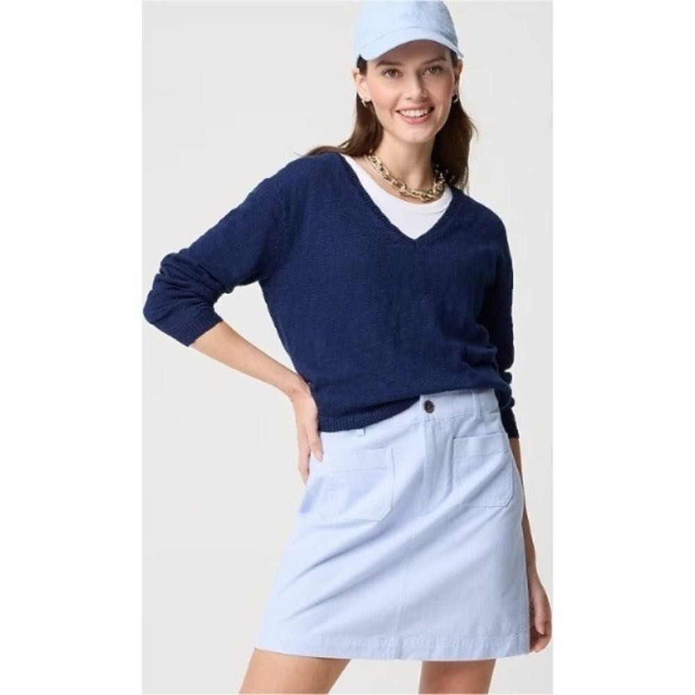 J. Crew Mini Skirt Striped Pockets A-Line Light Blue Preppy Size 8 NWOT $90